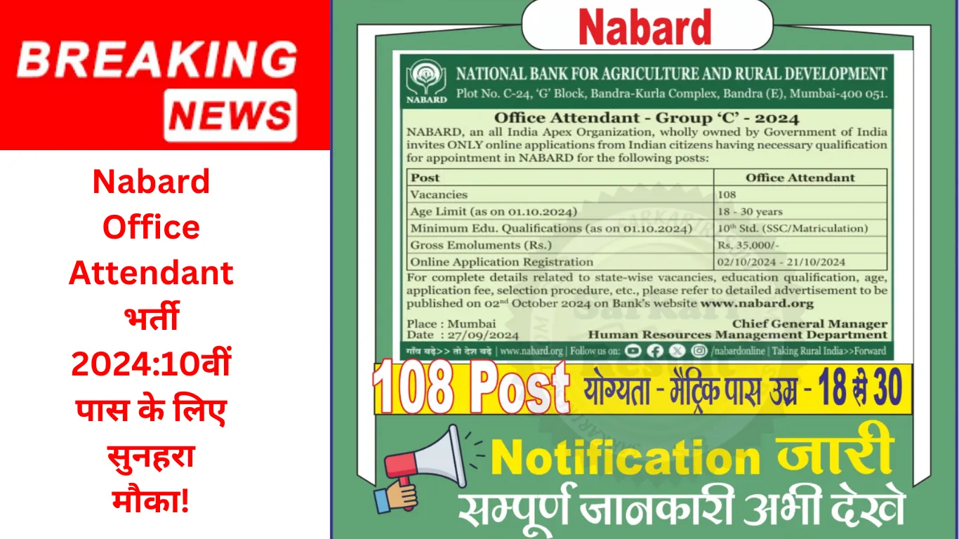 Nabard Office Attendant भर्ती 2024:10वीं पास के लिए सुनहरा मौका!