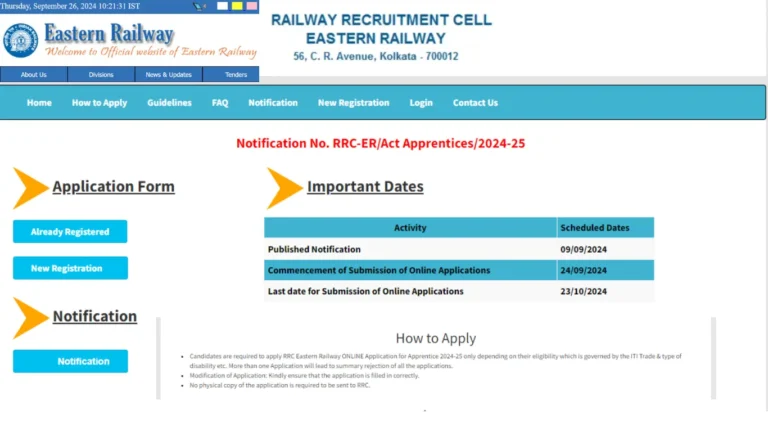 Eastern Railway RRC ER Kolkata Various Trade Apprentices 2024, 3115 पद के लिए ऑनलाइन आवेदन करें