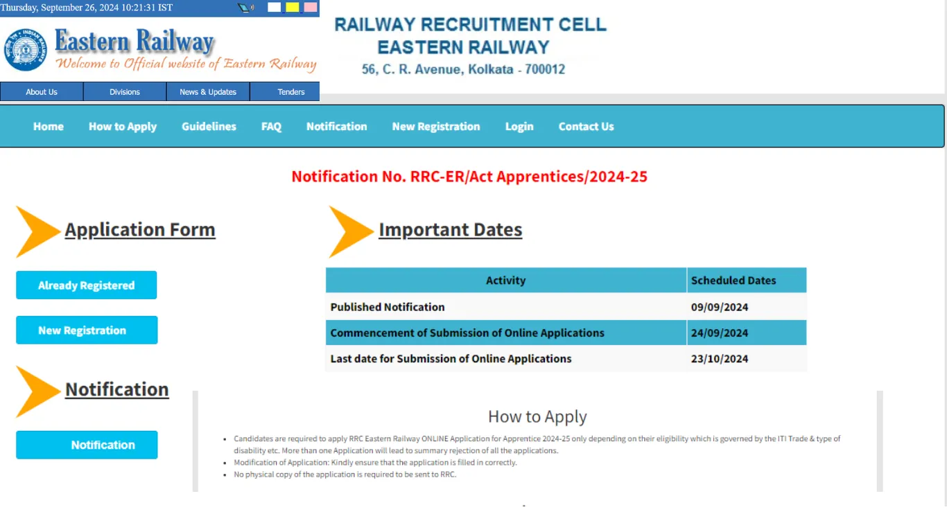 Eastern Railway RRC ER Kolkata Various Trade Apprentices 2024, 3115 पद के लिए ऑनलाइन आवेदन करें