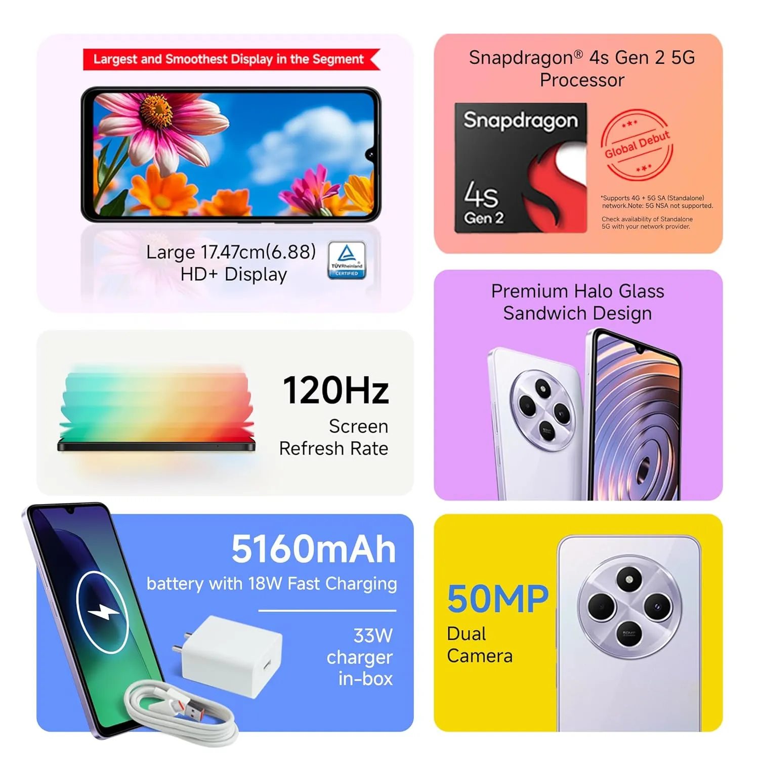 Redmi A4 5G (स्पार्कल पर्पल, 4GB RAM, 128GB स्टोरेज) | ग्लोबल डेब्यू SD 4s Gen 2 | सेगमेंट का सबसे बड़ा 6.88in 120Hz | 50MP डुअल कैमरा | 18W फ़ास्ट चार्जिंग